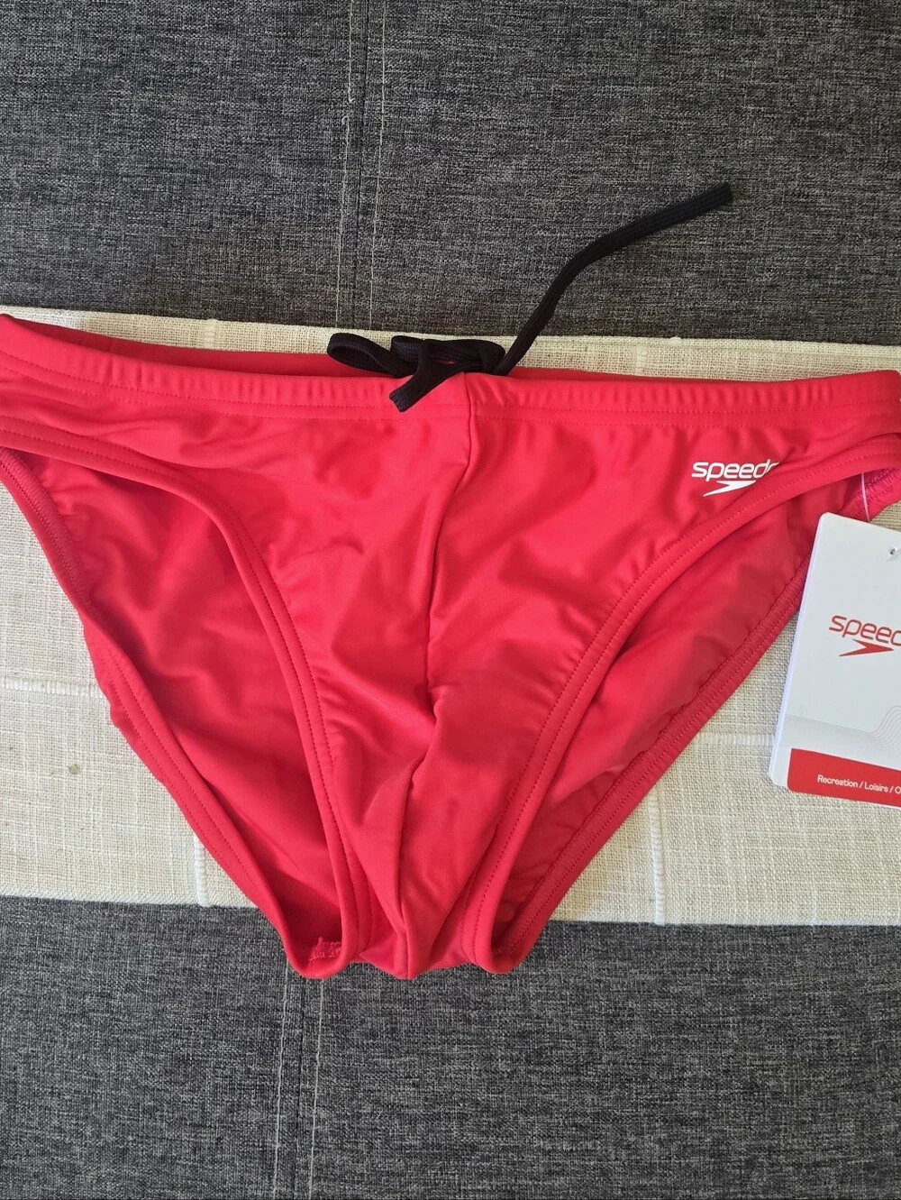 Speedo Men's Bright Red Swim Brief with Black Drawstring